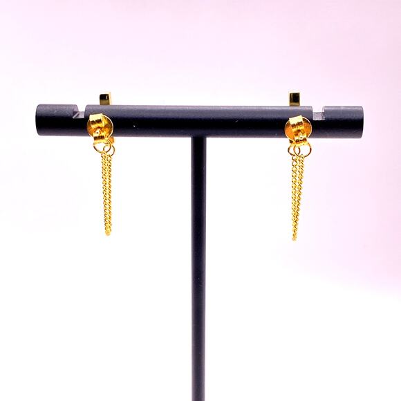 Vermeil Bar and Dangle Chain Earrings 10K Gold Over 925 Sterling Silver Dainty - Picture 3 of 7